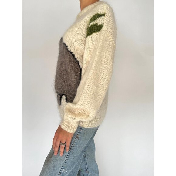 vintage kangaroo animal rare one of a kind mohair hand knit long sleeved sweater - Picture 4 of 9